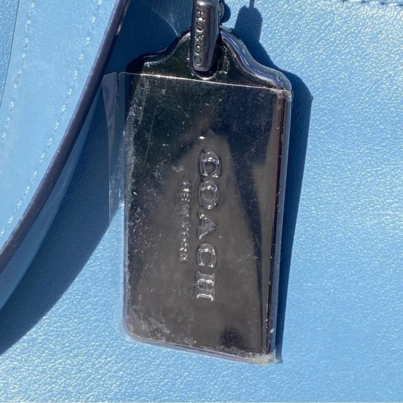 Coach NY Grace Crossbody Satchel in Striking Blue-Gray Leather with Black Edges - Picture 14 of 14